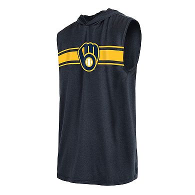 Men's New Era Navy Milwaukee Brewers Sleeveless Pullover Hoodie