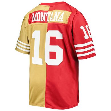 Men's Mitchell & Ness Joe Montana Scarlet/Gold San Francisco 49ers Big & Tall Split Legacy Retired Player Replica Jersey