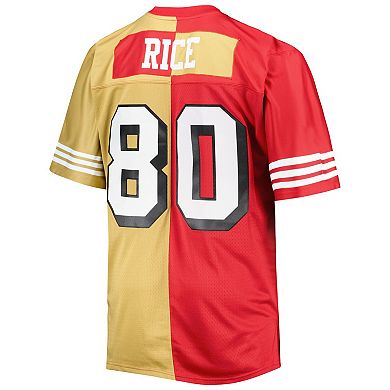 Men's Mitchell & Ness Jerry Rice Scarlet/Gold San Francisco 49ers Big & Tall Split Legacy Retired Player Replica Jersey