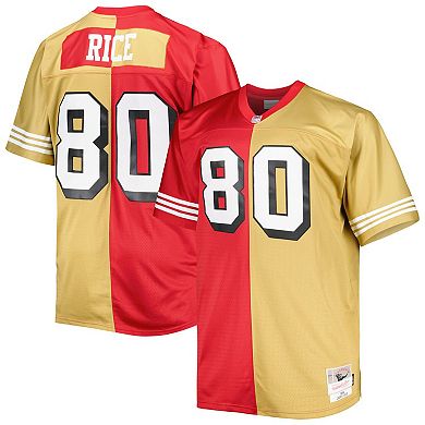 Men's Mitchell & Ness Jerry Rice Scarlet/Gold San Francisco 49ers Big & Tall Split Legacy Retired Player Replica Jersey