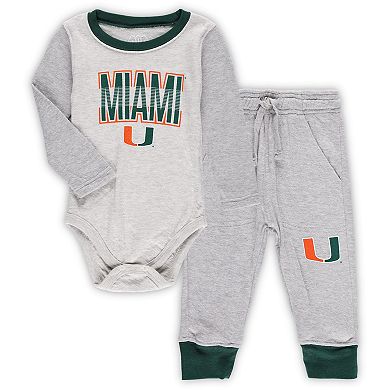 Infant Wes & Willy Heather Gray Miami Hurricanes Jie Jie Long Sleeve Bodysuit & Pants Set