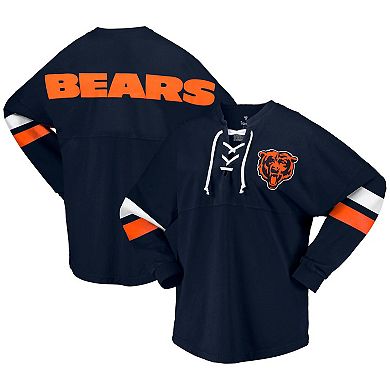 Women's Fanatics Branded Navy Chicago Bears Spirit Jersey Lace-Up V-Neck Long Sleeve T-Shirt