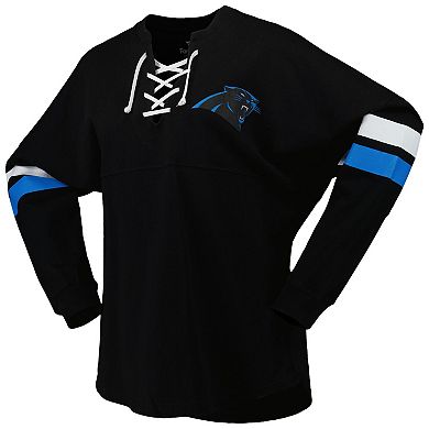 Women's Fanatics Branded Black Carolina Panthers Spirit Jersey Lace-Up V-Neck Long Sleeve T-Shirt