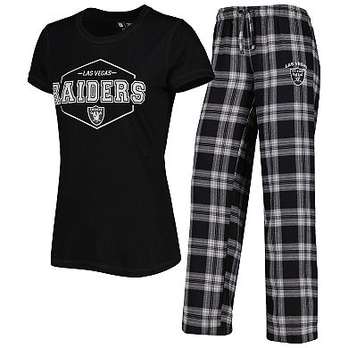 Women's Concepts Sport Black/Gray Las Vegas Raiders Plus Size Badge T-Shirt & Pants Sleep Set