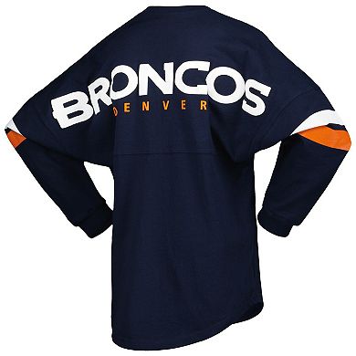 Women's Fanatics Branded Navy Denver Broncos Spirit Jersey Lace-Up V-Neck Long Sleeve T-Shirt
