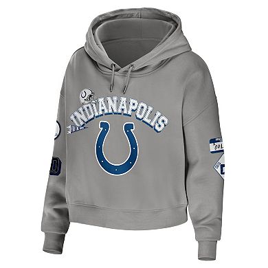 Women's WEAR by Erin Andrews Gray Indianapolis Colts Modest Cropped Pullover Hoodie