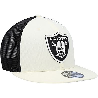 Men's New Era Cream/Black Las Vegas Raiders Chrome Collection 9FIFTY Trucker Snapback Hat