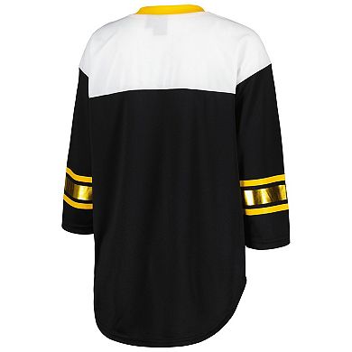 Women's G-III 4Her by Carl Banks Black/White Pittsburgh Steelers Double Team 3/4-Sleeve Lace-Up T-Shirt