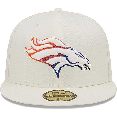 Men's New Era Cream Denver Broncos Chrome Color Dim 59FIFTY Fitted Hat