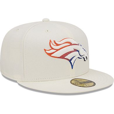 Men's New Era Cream Denver Broncos Chrome Color Dim 59FIFTY Fitted Hat