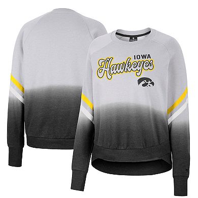 Women's Colosseum Gray Iowa Hawkeyes Cue Cards Dip-Dye Raglan Pullover Sweatshirt