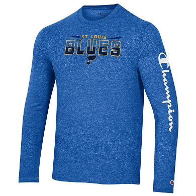 Men's Champion Heather Royal St. Louis Blues Tri-Blend Long Sleeve T-Shirt