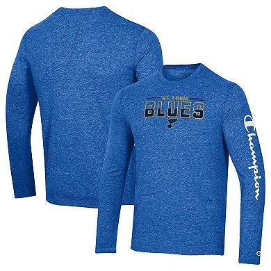 Men's Champion Heather Royal St. Louis Blues Tri-Blend Long Sleeve T-Shirt