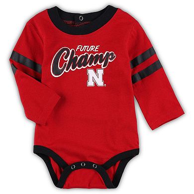Infant Scarlet/Black Nebraska Huskers Little Kicker Long Sleeve Bodysuit and Sweatpants Set