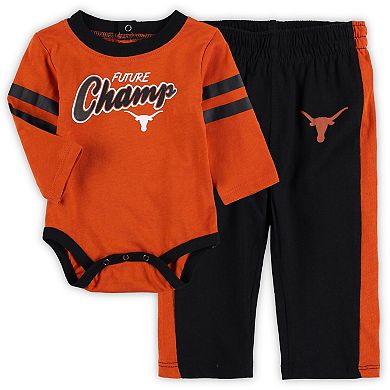 Infant Texas Orange/Black Texas Longhorns Little Kicker Long Sleeve Bodysuit and Sweatpants Set