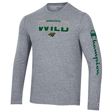 Men's Champion Heather Gray Minnesota Wild Tri-Blend Long Sleeve T-Shirt