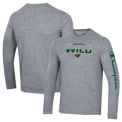 Men's Champion Heather Gray Minnesota Wild Tri-Blend Long Sleeve T-Shirt