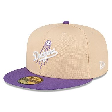 Men's New Era Peach/Purple Los Angeles Dodgers 1988 World Series Side Patch 59FIFTY Fitted Hat