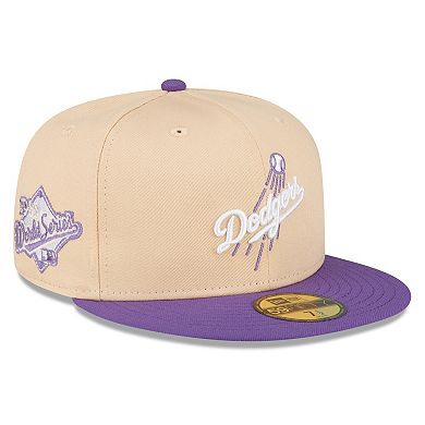 Men's New Era Peach/Purple Los Angeles Dodgers 1988 World Series Side Patch 59FIFTY Fitted Hat