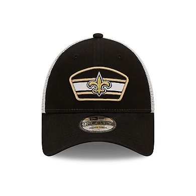 Men's New Era Black/White New Orleans Saints Logo Patch Trucker 9FORTY Snapback Hat