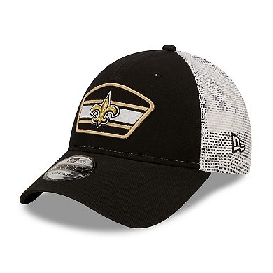 Men's New Era Black/White New Orleans Saints Logo Patch Trucker 9FORTY Snapback Hat