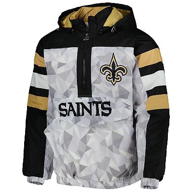 Men's Starter White/Black New Orleans Saints Thursday Night Gridiron Raglan Half-Zip Hooded Jacket