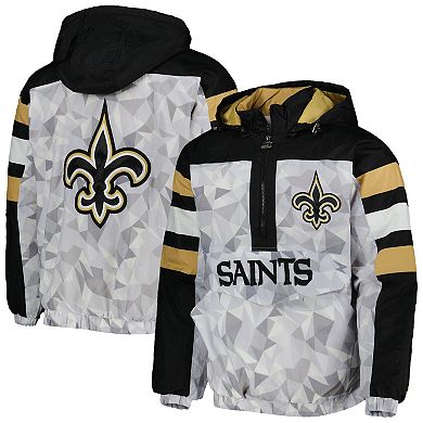 Men's Starter White/Black New Orleans Saints Thursday Night Gridiron Raglan Half-Zip Hooded Jacket