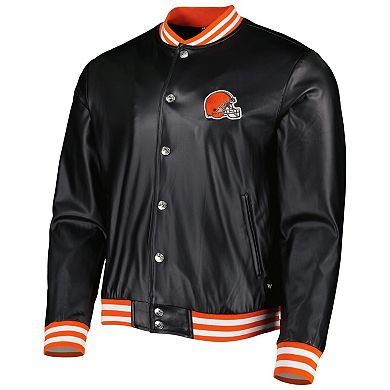 Men's The Wild Collective Black Cleveland Browns Metallic Bomber Full-Snap Jacket