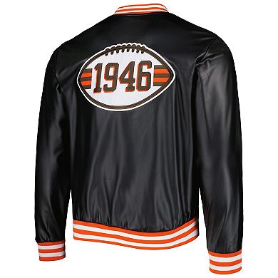 Men's The Wild Collective Black Cleveland Browns Metallic Bomber Full-Snap Jacket
