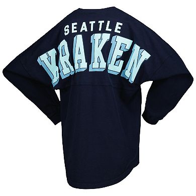 Women's Fanatics Branded Deep Sea Blue Seattle Kraken Spirit Lace-Up V-Neck Long Sleeve Jersey T-Shirt