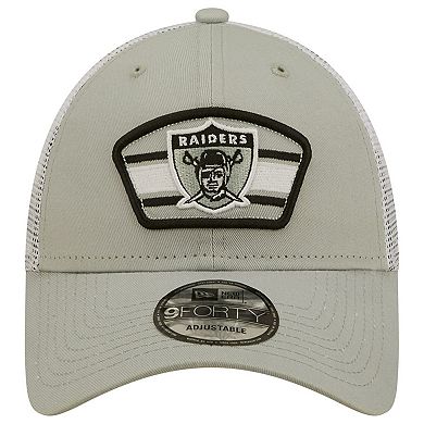 Men's New Era Gray/White Las Vegas Raiders Logo Patch Trucker 9FORTY Snapback Hat