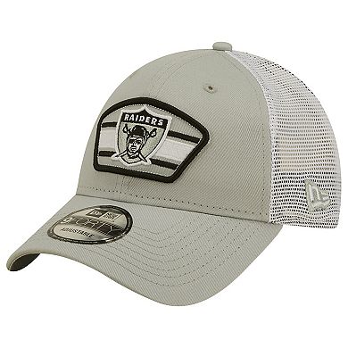 Men's New Era Gray/White Las Vegas Raiders Logo Patch Trucker 9FORTY Snapback Hat