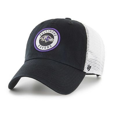 Men's '47 Black/White Baltimore Ravens Highline Clean Up Trucker Snapback Hat