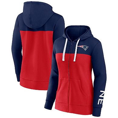 Women's Fanatics Branded Navy/Red New England Patriots Take The Field Color Block Full-Zip Hoodie