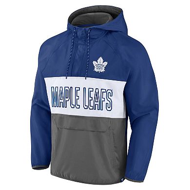 Men's Fanatics Branded Blue/Gray Toronto Maple Leafs Backhand Shooter Defender Anorak Raglan Hoodie Quarter-Zip Jacket