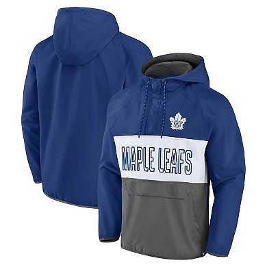 Men's Fanatics Branded Blue/Gray Toronto Maple Leafs Backhand Shooter Defender Anorak Raglan Hoodie Quarter-Zip Jacket