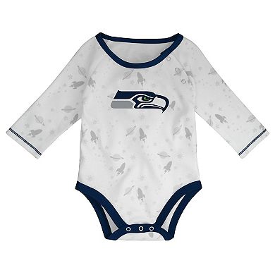 Newborn & Infant White/College Navy Seattle Seahawks Dream Team Onesie Pants & Hat Set