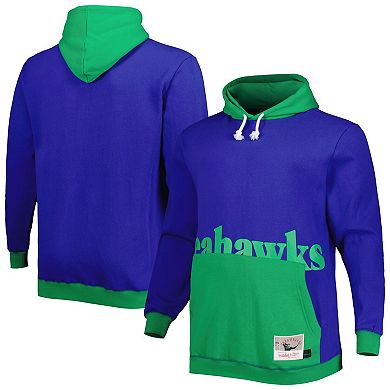 Men's Mitchell & Ness Royal/Green Seattle Seahawks Big & Tall Big Face Pullover Hoodie