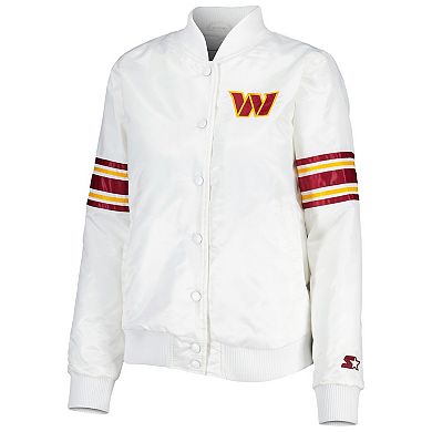 Women's Starter White Washington Commanders Line Up Satin Full-Snap Varsity Jacket