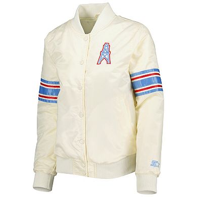 Women's Starter Cream Houston Oilers Line Up Satin Full-Snap Varsity Jacket