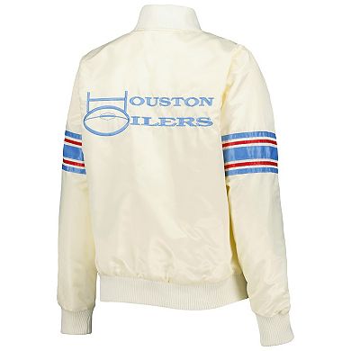 Women's Starter Cream Houston Oilers Line Up Satin Full-Snap Varsity Jacket