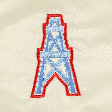 Women's Starter Cream Houston Oilers Line Up Satin Full-Snap Varsity Jacket