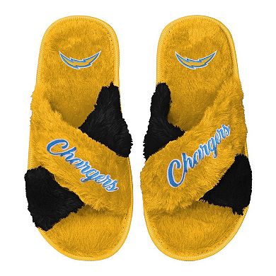 Women's FOCO Gold Los Angeles Chargers Two-Tone Crossover Faux Fur Slide Slippers