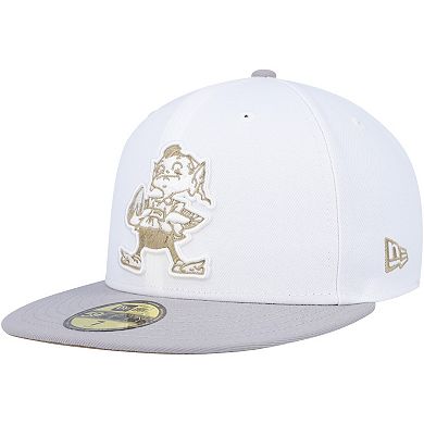 Men's New Era White/Gray Cleveland Browns 75th Anniversary Gold Undervisor 59FIFTY Fitted Hat
