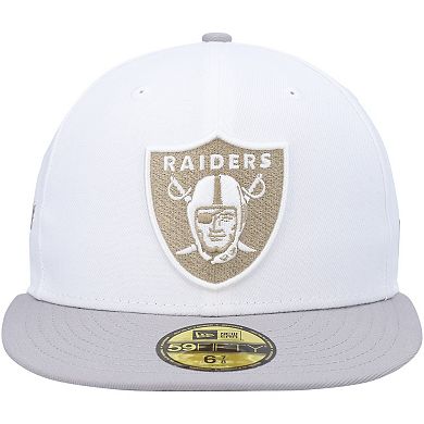 Men's New Era White/Gray Las Vegas Raiders 50th Anniversary Gold Undervisor 59FIFTY Fitted Hat