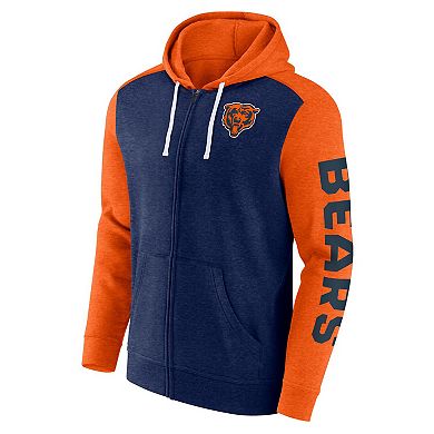 Men's Fanatics Heather Navy Chicago Bears Down and Distance Full-Zip Hoodie