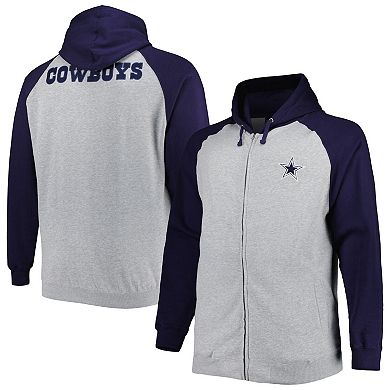 Men's Heather Gray Dallas Cowboys Big & Tall Fleece Raglan Full-Zip Hoodie Jacket