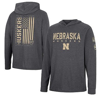 Men's Colosseum Charcoal Nebraska Huskers Team OHT Military Appreciation Hoodie Long Sleeve T-Shirt