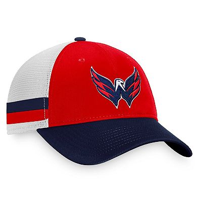 Men's Fanatics Branded Red/Navy Washington Capitals Breakaway Striped Trucker Snapback Hat