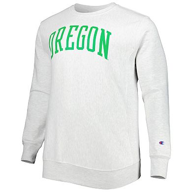 Men's Champion Heathered Gray Oregon Ducks Big & Tall Reverse Weave Fleece Crewneck Pullover Sweatshirt